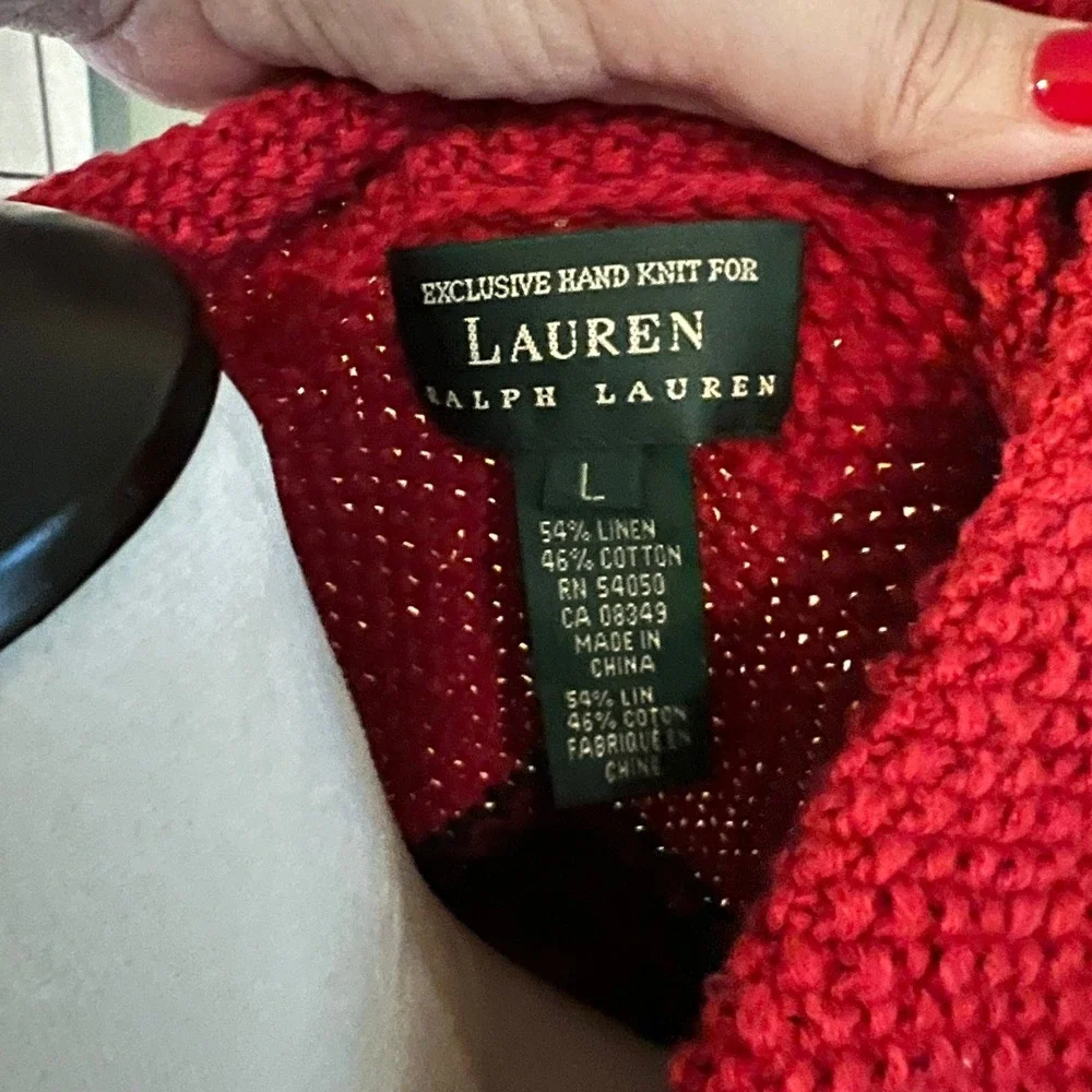 Lauren Ralph Lauren Hand Knit Reindeer Fair Isle Sweater Zip Cardigan Large - Picture 8 of 8